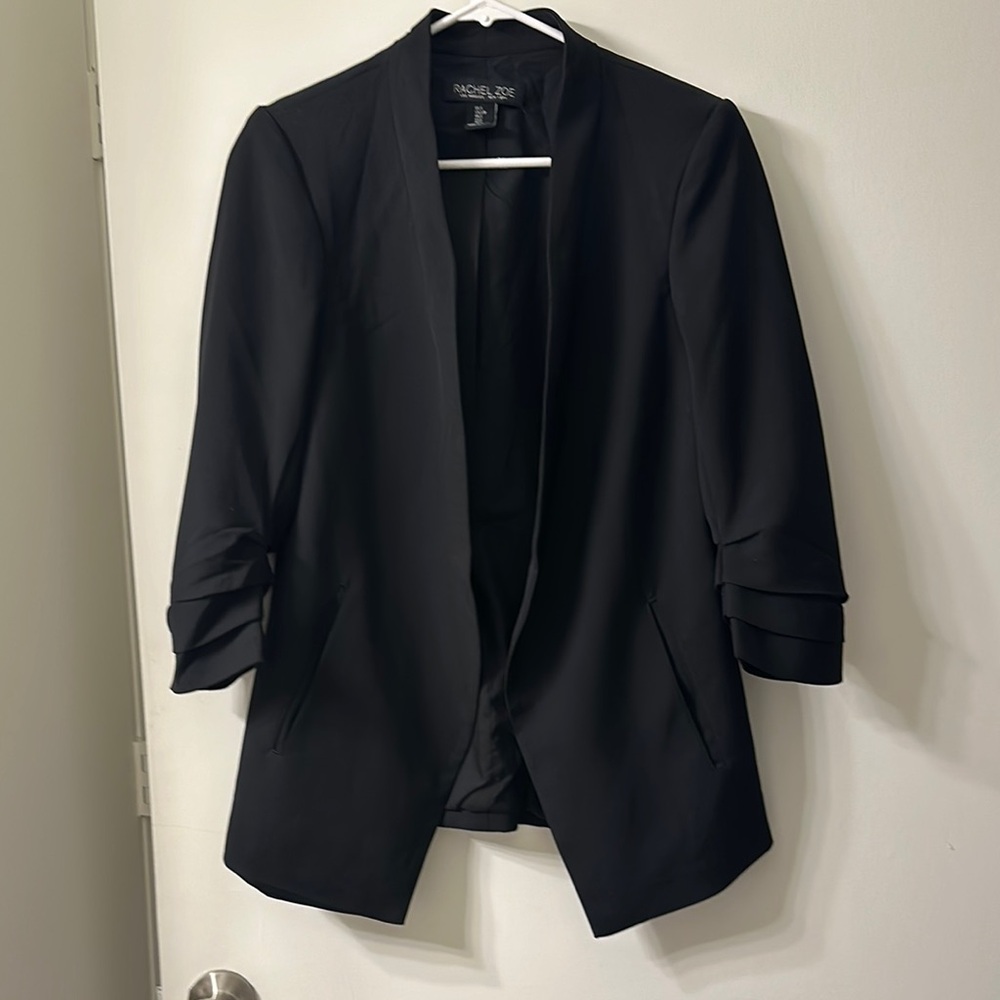 Rachel Zoe Black Blazer with Collarless V-Neckline and Relaxed Fit